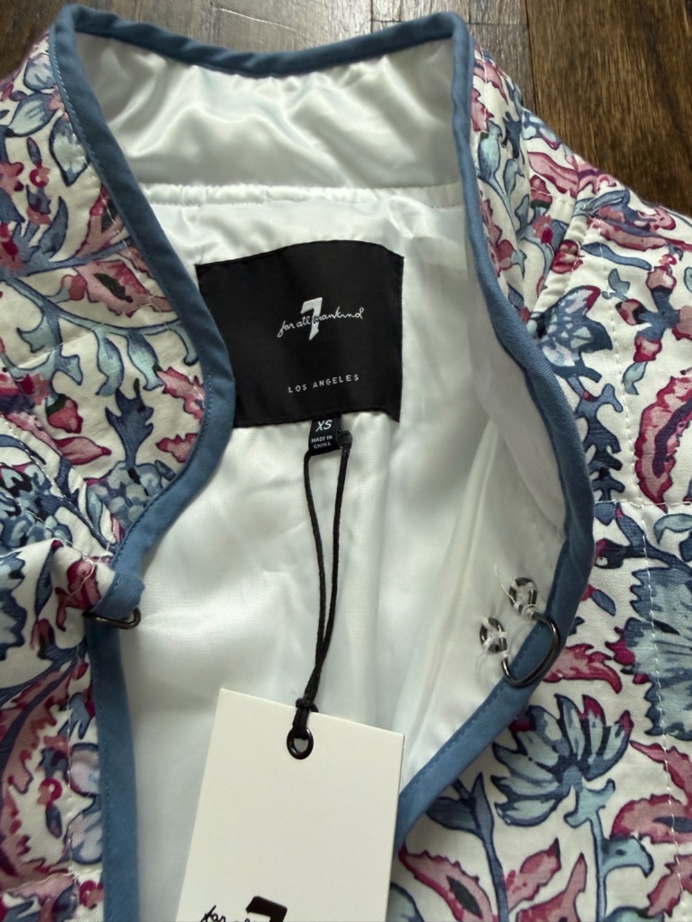 7 For All Mankind Quilted Floral Jacket in Blue and Pink - Picture 8 of 8